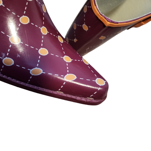 Stadium Stompers Women's Polka Dot Rain Boots Orange/ Raspberry Color Size 39. - Picture 2 of 11